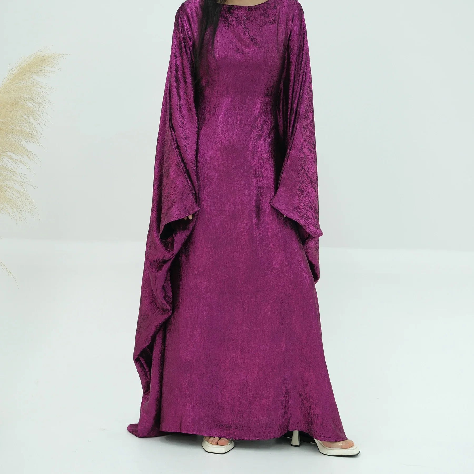 Kaftans Farasha Abaya Dress Shiny Thin Fabric Islamic Clothing Dubai Moroccan Caftan Muslim Women Ramadan Eid Evening Party Mulberry