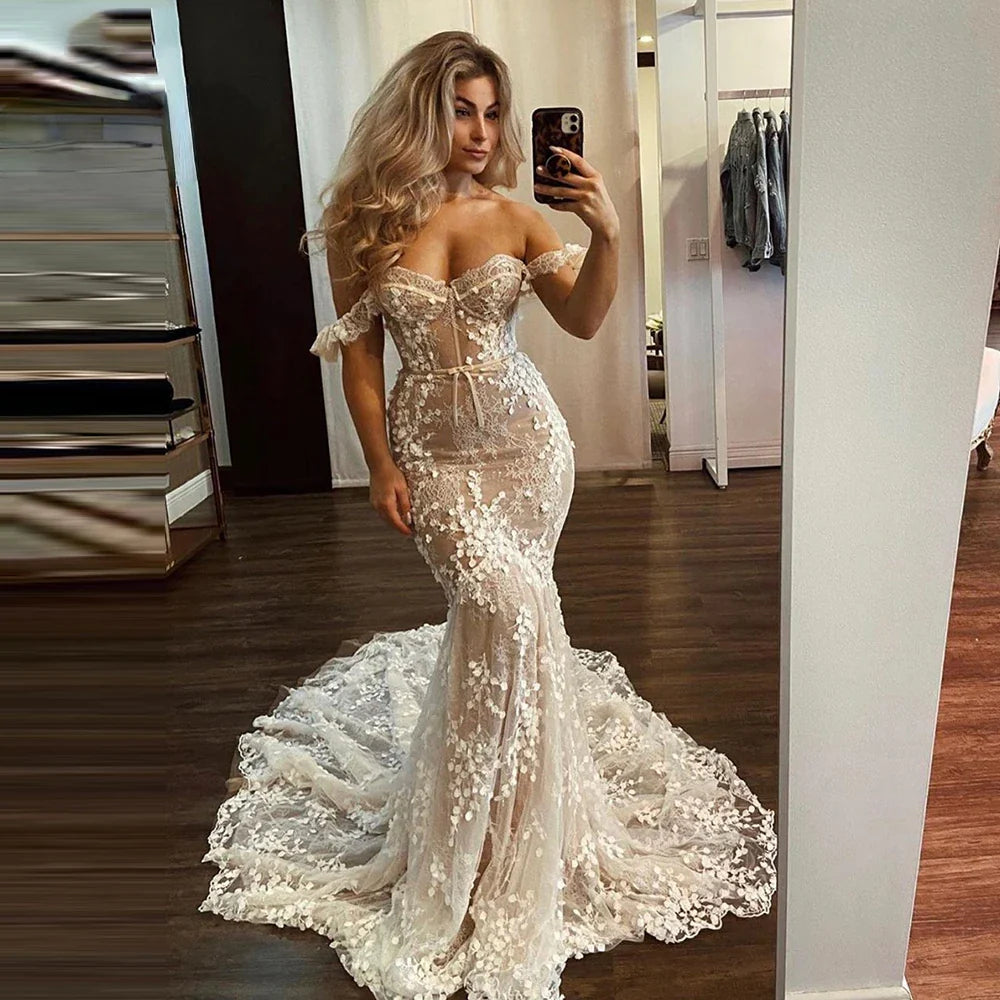 Sexy Mermaid Wedding Dress With Embroidered Lace On Net Boat Neck Vintage Sleeveless Backless Bridal Gown Vestidos De Novia 50cm