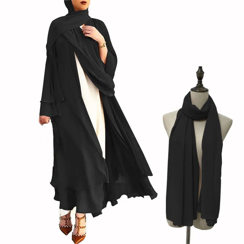 Muslim Women Abaya Long Maxi Dress Dubai Beads Kimono Turkish Open Cardigan Clothing Islam Ramadan Robe Eid Middle East Jalabiya EYA027-2Black