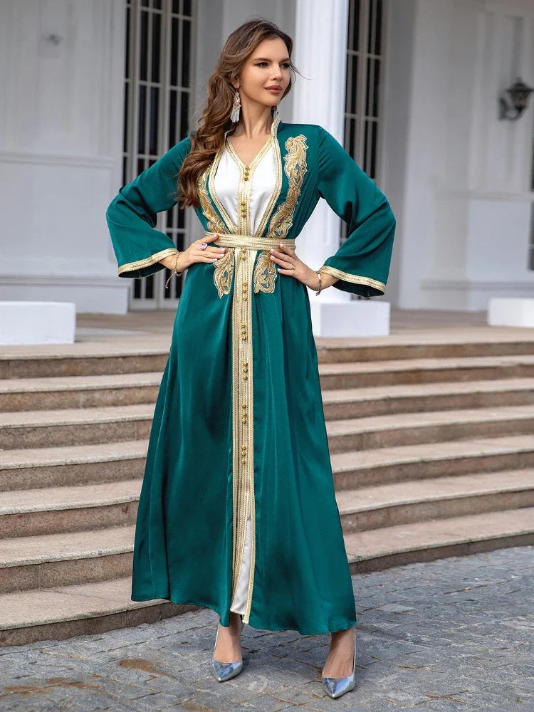 Eid Muslim Party Dress for Women Jalabiya Abaya 2 Piece Set Ramadan Long Dresses Abayas Woman Beading Robe Caftan Vestidos