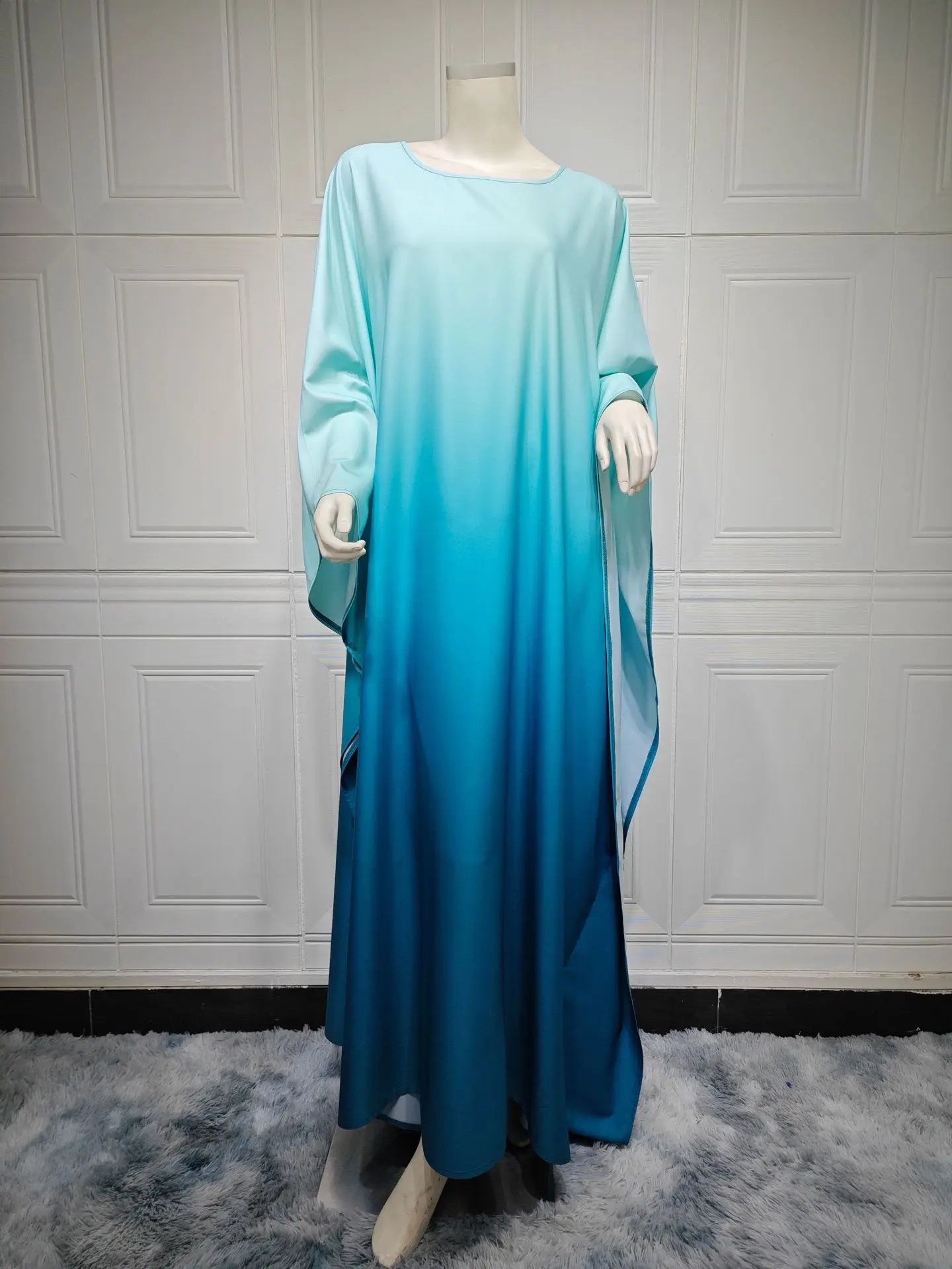 Morocco Eid Party Satin Bat Sleeve Muslim Women Abaya Long Maxi Dress Dubai Turkey Kaftan Arab Gown Islam Vestidos Jalabiya Robe 02 Lake Green One Size