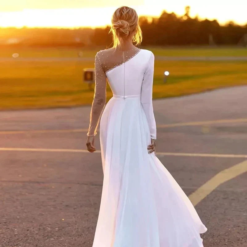 Fashion Modern Wedding Dresses For Women Simple Bridal Gowns One Shoulder Chiffon Robes For Formal Party Vestidos De Novia