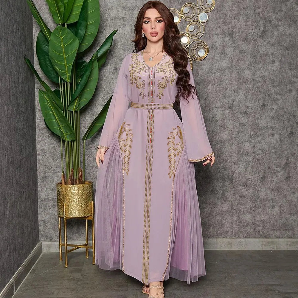 Luxury Abaya Diamonds Muslim Elegant Women Dresses Caftan Moroccan Dubai Kaftan Gown Evening Party Eid Mubarak Jalabiya Vestidos