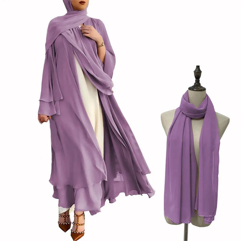 Muslim Women Abaya Long Maxi Dress Dubai Beads Kimono Turkish Open Cardigan Clothing Islam Ramadan Robe Eid Middle East Jalabiya EYA027-5Purple