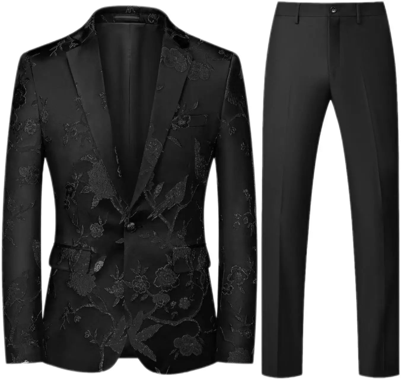 2024 Men's Fashion Pattern (suit + Trousers) Fashion and Handsome Personality Stage Performance Banquet Business Casual Suit Black Black