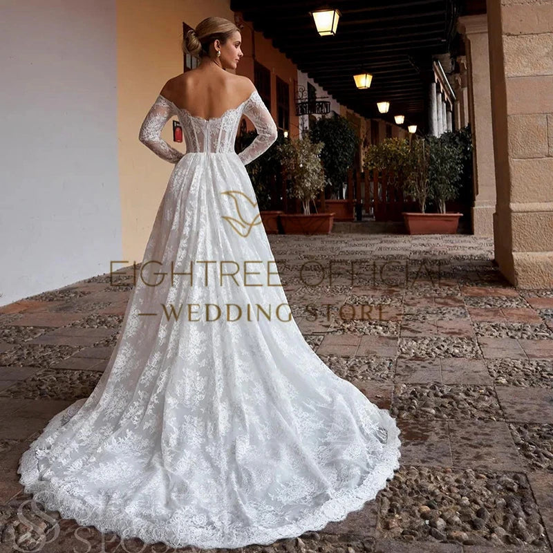 Eightree Elegant Princess Wedding Dresses A-Line Sweetheart Long Sleeve Wedding Gown Boho Bridal Prom Dress bestidos de novia