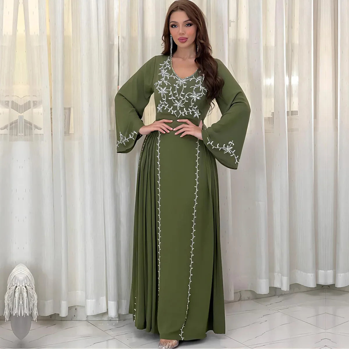 Dubai Embroiled Applique Dress Museum Elegant Party Dinner Robe Abaya Turkey Middle East Caftan For Party Wedding Women Clothing