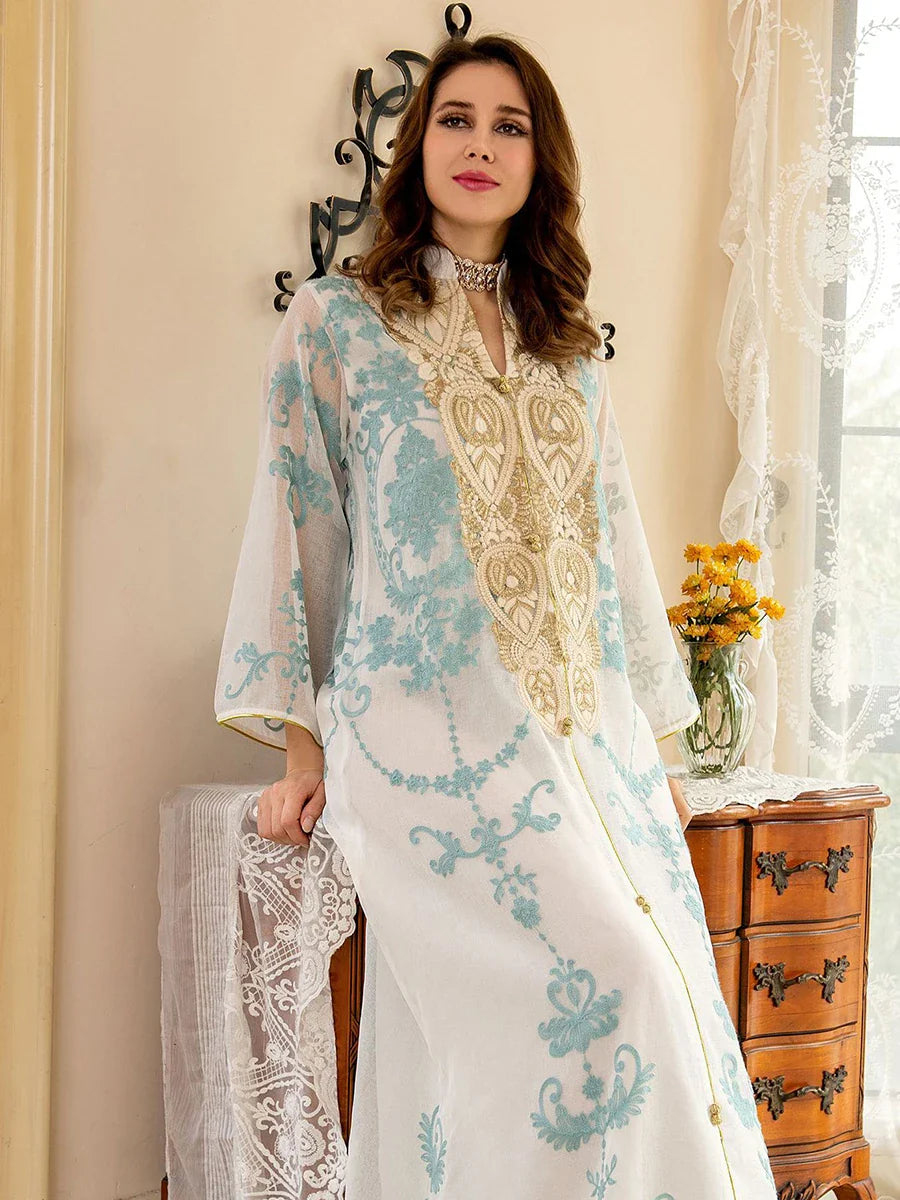 Moroccan Caftan Muslim Woman Dress Eid 2022 Luruxy Embroidered Turkey Arabic Oman Dubai Jalabiat Islamic Abayas Dresses Evening White Dress