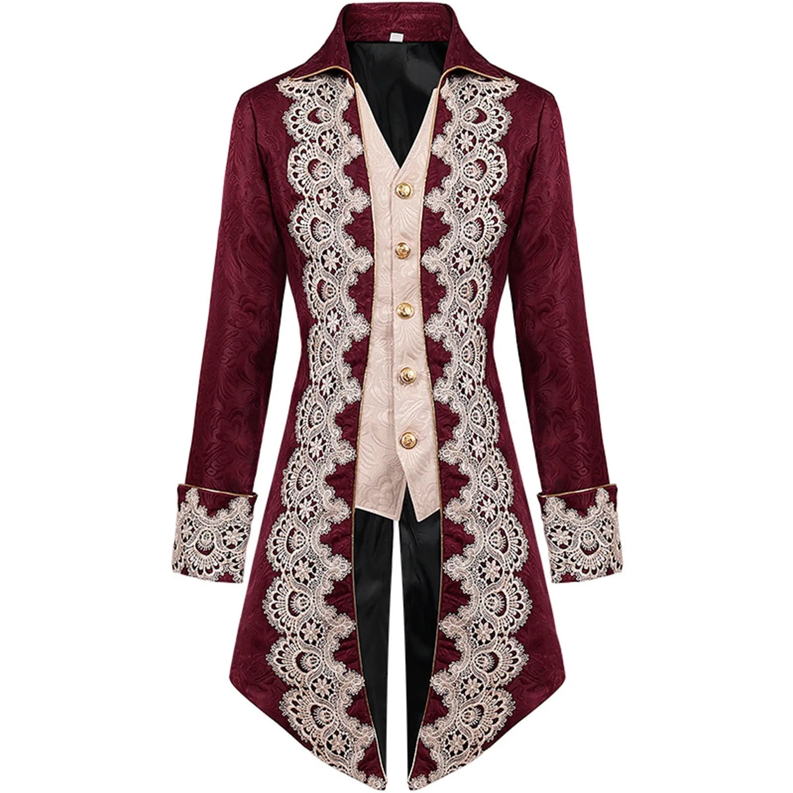 Men Steampunk Gothic Victorian Jacket Vintage Purple Velvet Tailcoat Medieval Frock Coat Uniform Renaissance Costume Homme XXXL Red