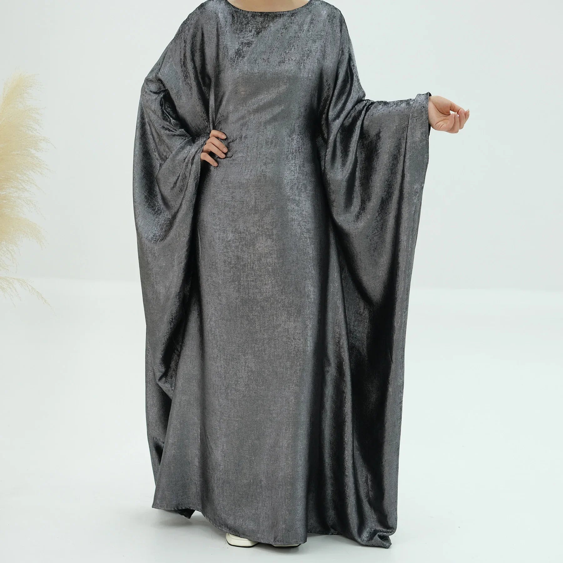 Kaftans Farasha Abaya Dress Shiny Thin Fabric Islamic Clothing Dubai Moroccan Caftan Muslim Women Ramadan Eid Evening Party Gray