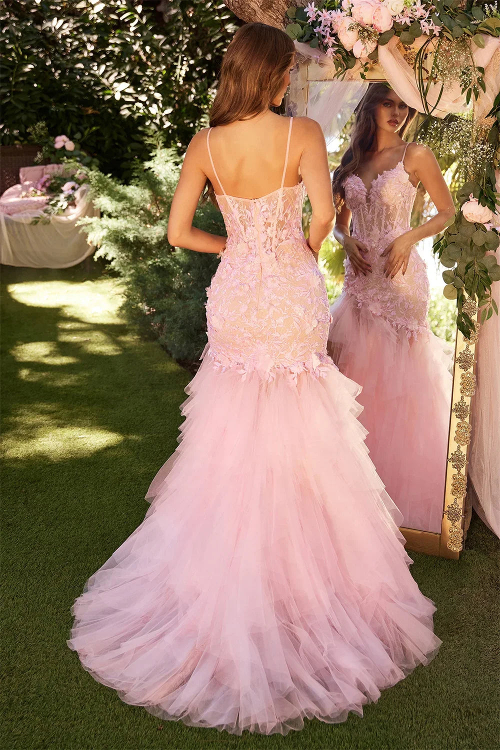 Baby Pink Prom Dresses Lace Appliques Tulle Mermaid Wedding Dress Elegant Sleeveless Floor-Length Vestidos De Fiesta