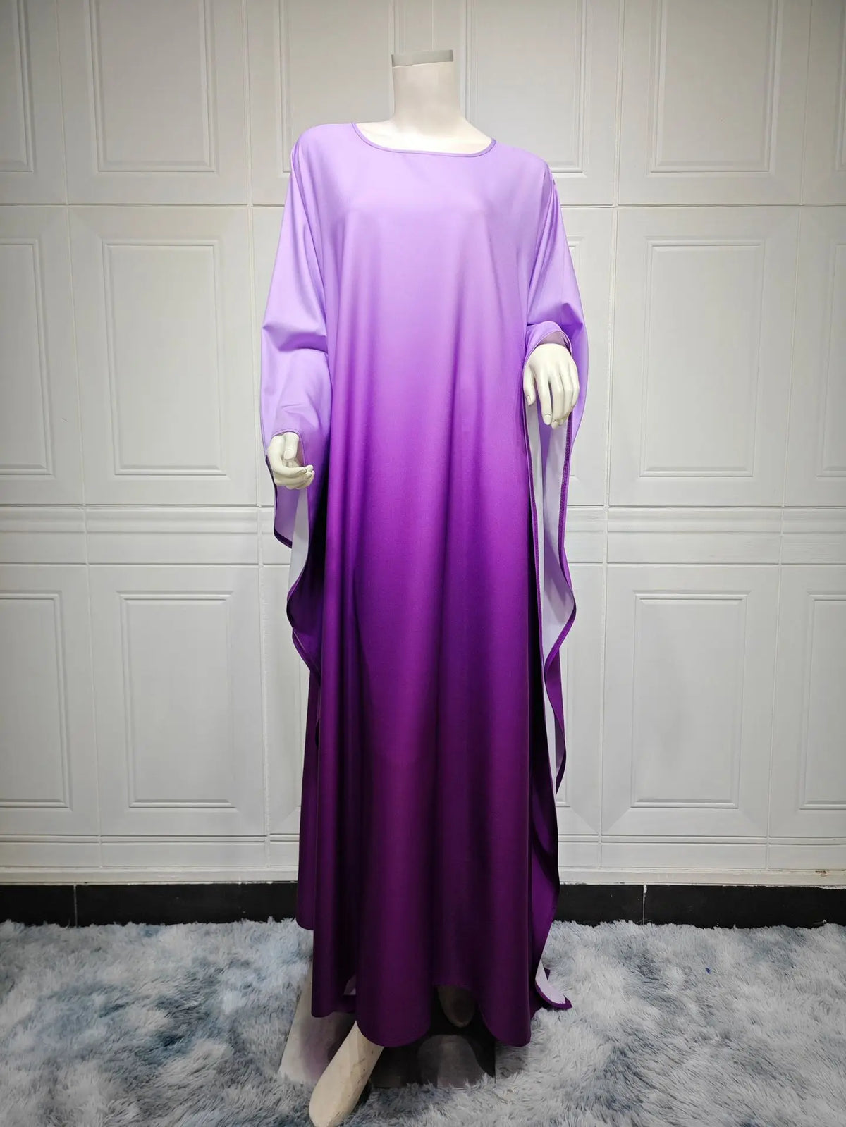 Morocco Eid Party Satin Bat Sleeve Muslim Women Abaya Long Maxi Dress Dubai Turkey Kaftan Arab Gown Islam Vestidos Jalabiya Robe 04 Purple One Size