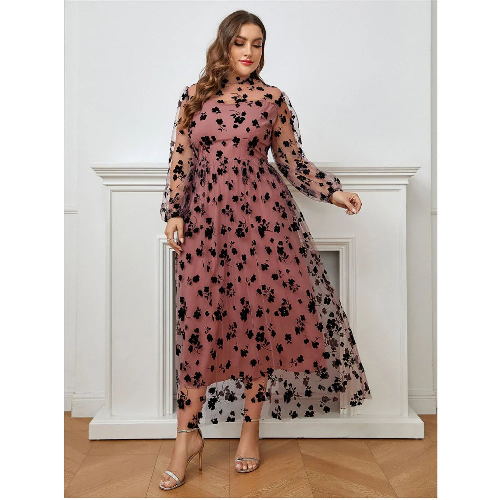 Plus Size Abaya for 2024 Muslim Women Mesh Long Sleeve Maxi Dresses Turkey Kaftan Eid Party Islamic Arab Gown Jalabiya Vestidos