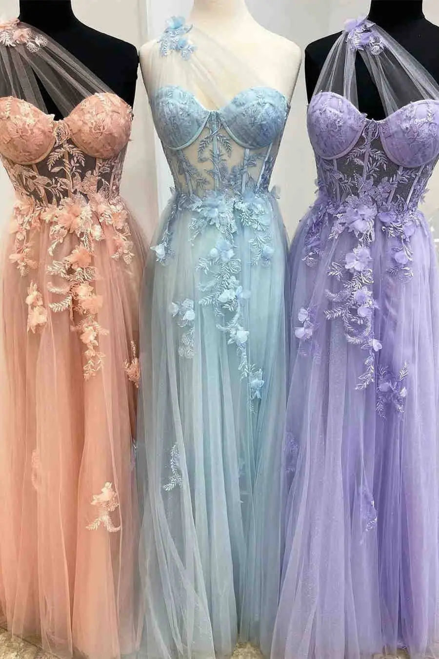 Sparkling Tulle A-line Prom Dress Dark Blue Evening Dress Sexy One Shoulder Side Split فستان سهرة Princess Party Dress