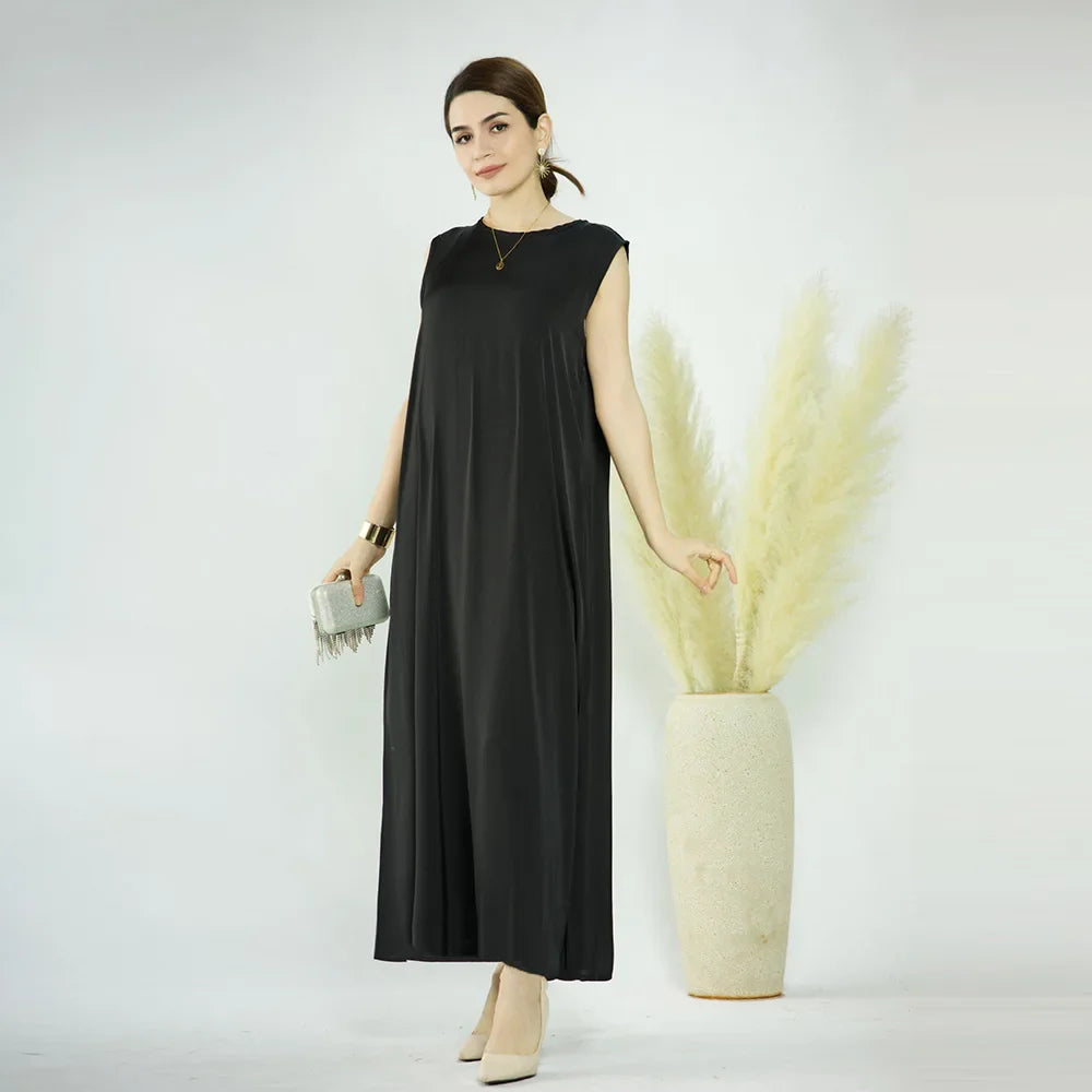 Muslim Women Lady Long Maxi Dress Sleeveless Underdress Slim Arabic Abaya Robe Ramadan Kaftan Turkish Dubai Clothing Middle East ESB017-10