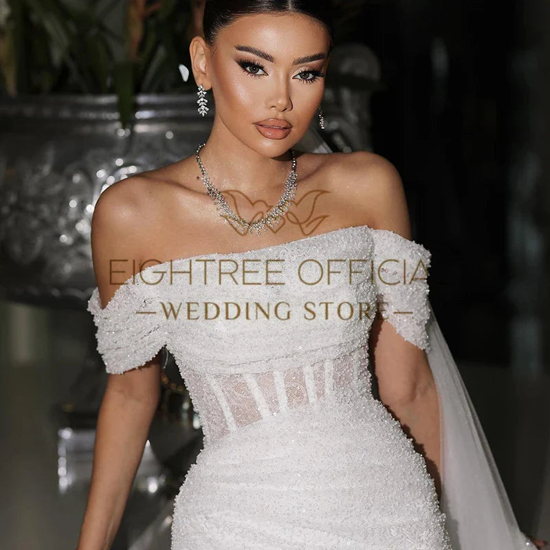 Elegant Mermaid Wedding Dresses Off The Shoulder Sequines Bridal Dress Boho Beach Wedding Prom Ball Gowns Customized