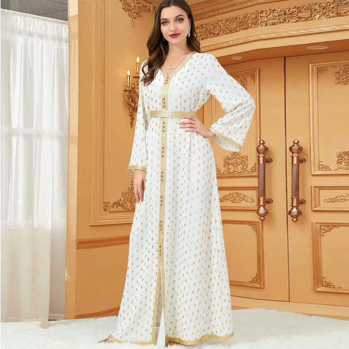 Moroccan Kaftan Dubai Long Woman Evening Dress Traditional Arabic Robe Party Banquet Gulf Jalabiyat Muslim Abaya Ramadan Eid WHITE