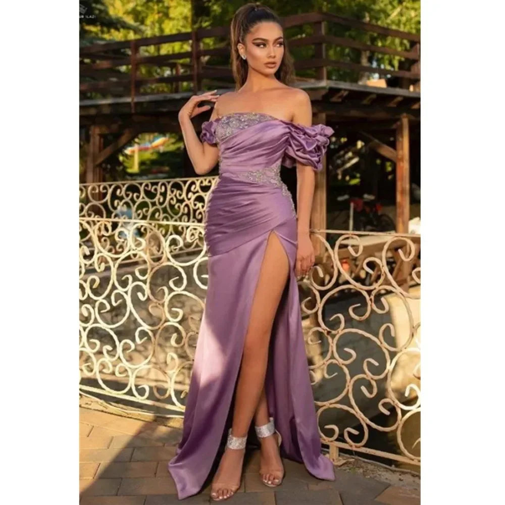 Elegant Mermaid Decal Luxury Evening dress Sexy halter with hip wrap side slit floor length skirt Cocktail Ball Party dress