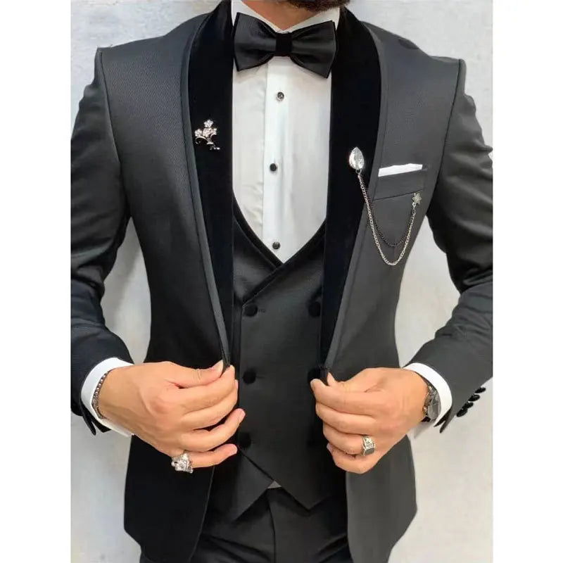 New Arrival European and American Deep Grey Men's Suit Three-piece Set Tailcoat Suit Groomsmen Formal Wear Trajes De Hombre