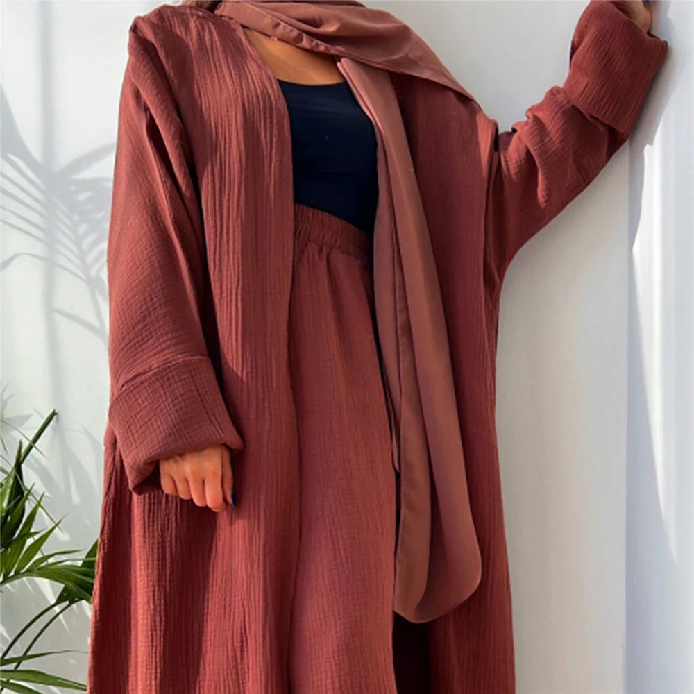 Open Abayas Kimono Muslim Women Cardigan Maxi Dress Islamic Clothing Dubai Saudi Robe Casual Kaftan Ramadan Eid Outwear Jalabiya