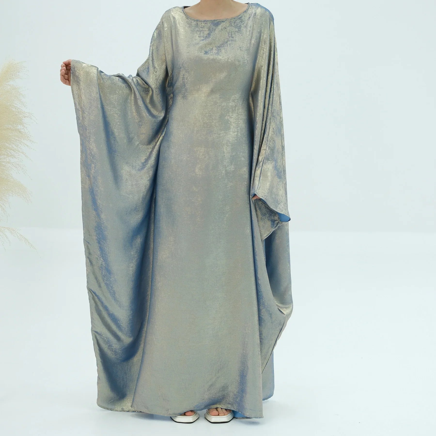 Kaftans Farasha Abaya Dress Shiny Thin Fabric Islamic Clothing Dubai Moroccan Caftan Muslim Women Ramadan Eid Evening Party Light Blue