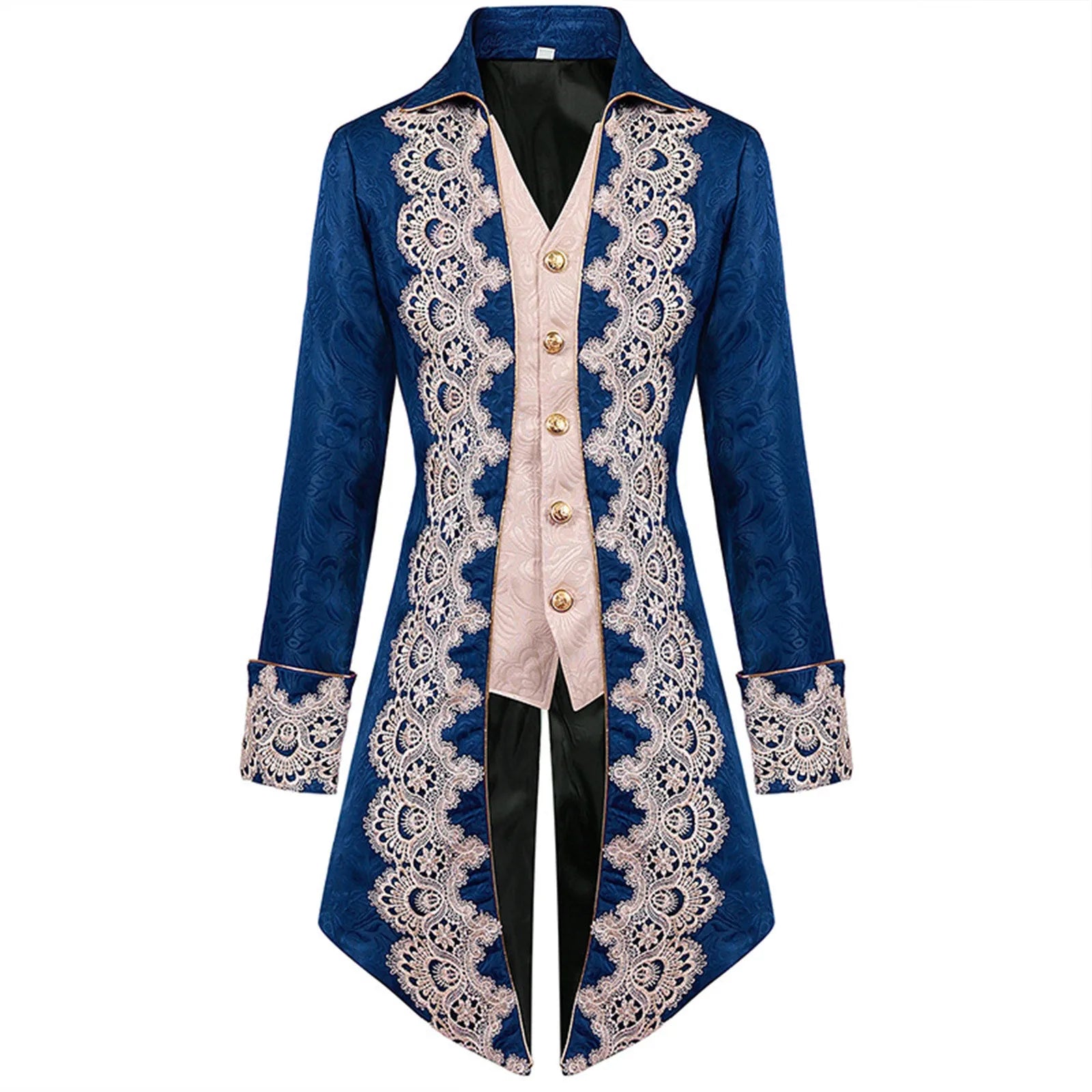 Men Steampunk Gothic Victorian Jacket Vintage Purple Velvet Tailcoat Medieval Frock Coat Uniform Renaissance Costume Homme XXXL Blue