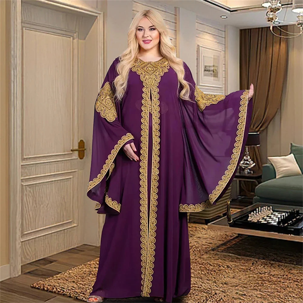 Two Piece Set Dress African Dresses for Women 2024 Traditional Gold Embroidery Clothing Islam Kaftan Abaya Musulman Robe Femme