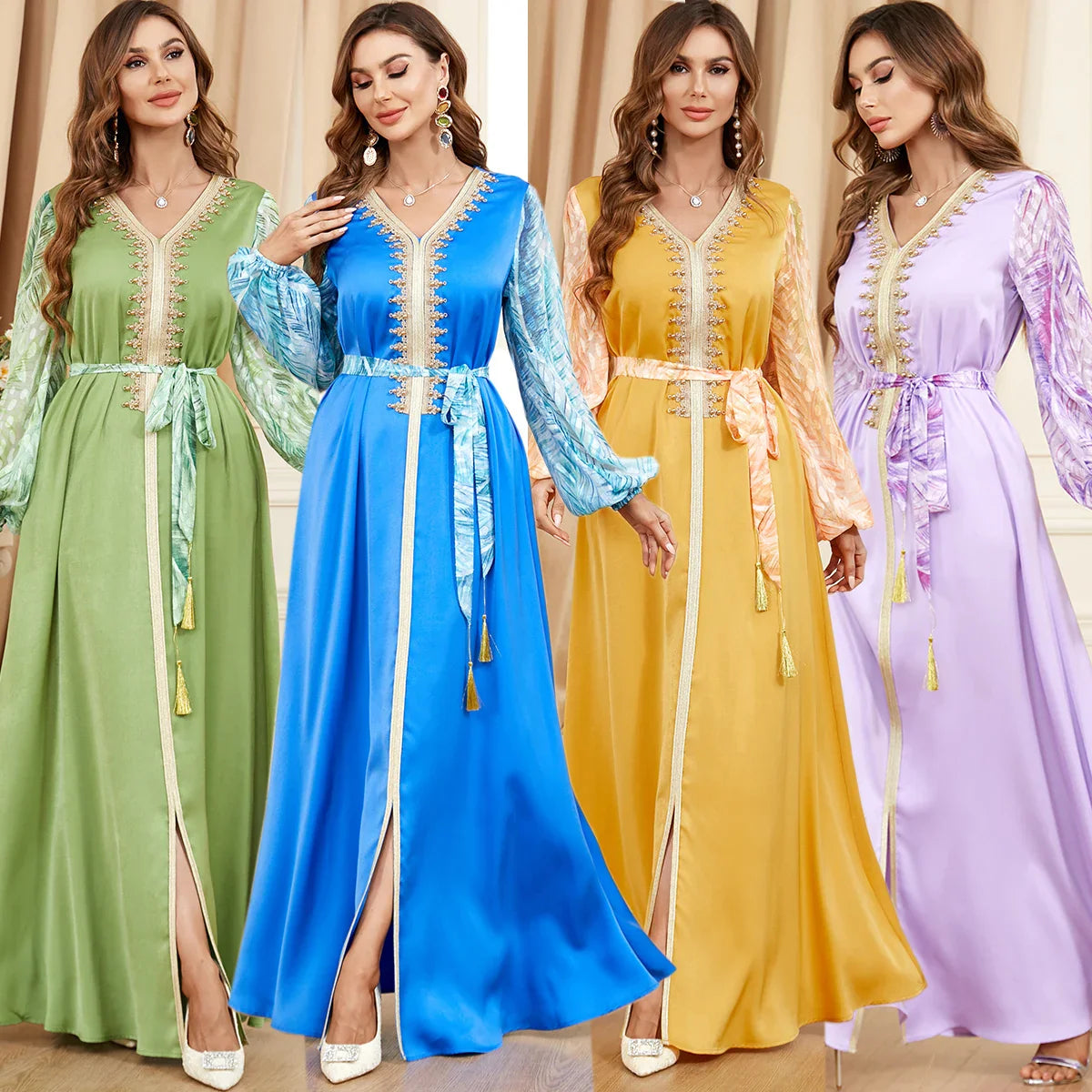 Dubai Dress Abaya For Party Muslin V-neck Kaftan Eid Mubarak Long Dress Turkey Muslim Moroccan Caftan Fashion Evening Dress