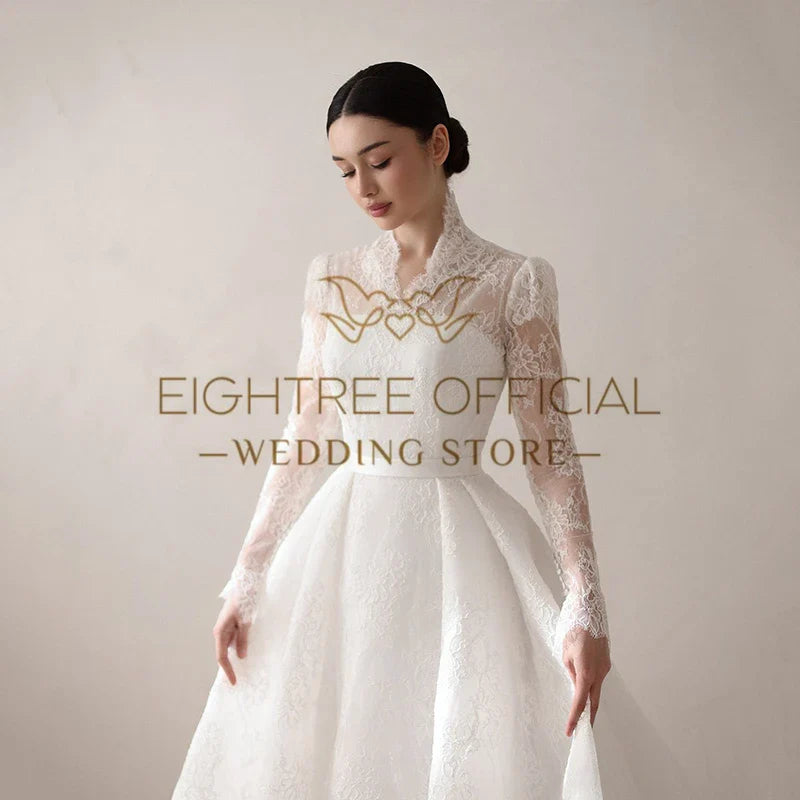 Elegant Princess Wedding Dresses Women A-Line Long Sleeve Lace Wedding Gown Boho Bridal Ball Prom Dress Customized