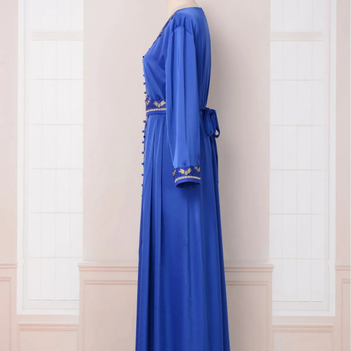 Abaya For Women Muslim Dubai New Embroiled Robe Blue V-neck Caftan Kaftan Party Ramadan Gurban Arab Abaya Elegant Women Clothing