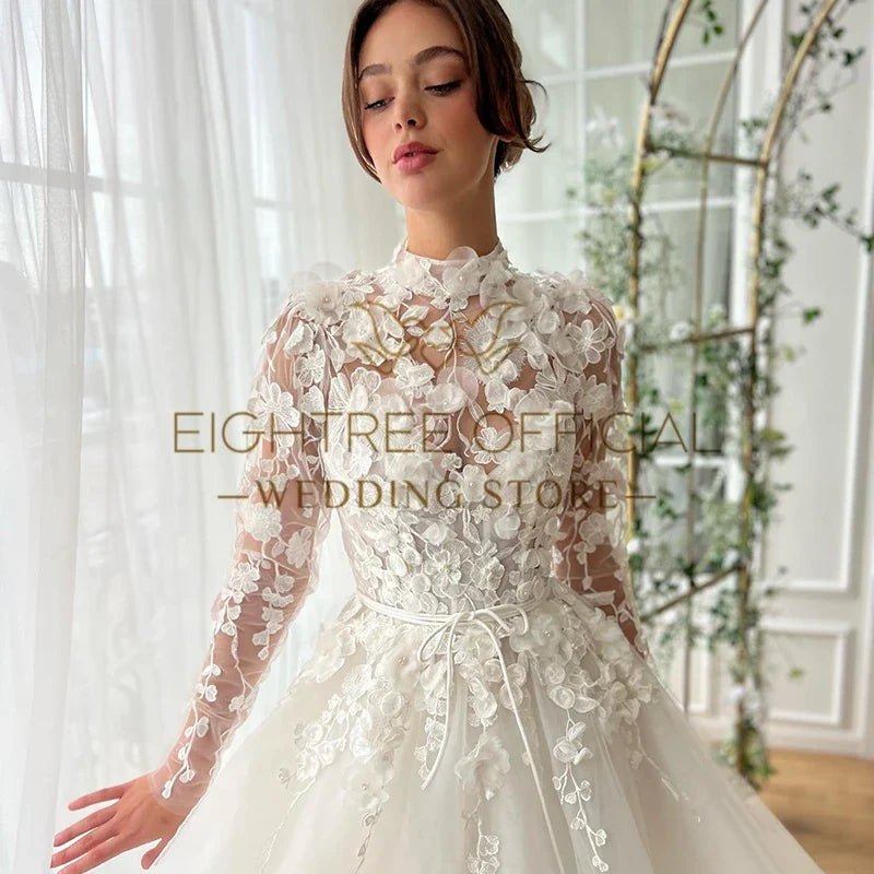 Eightree Elegant A-Line Wedding Dresses Long Sleeve Applique Long Wedding Gowns Boho Bridal Ball Prom Dress bestidos de novia