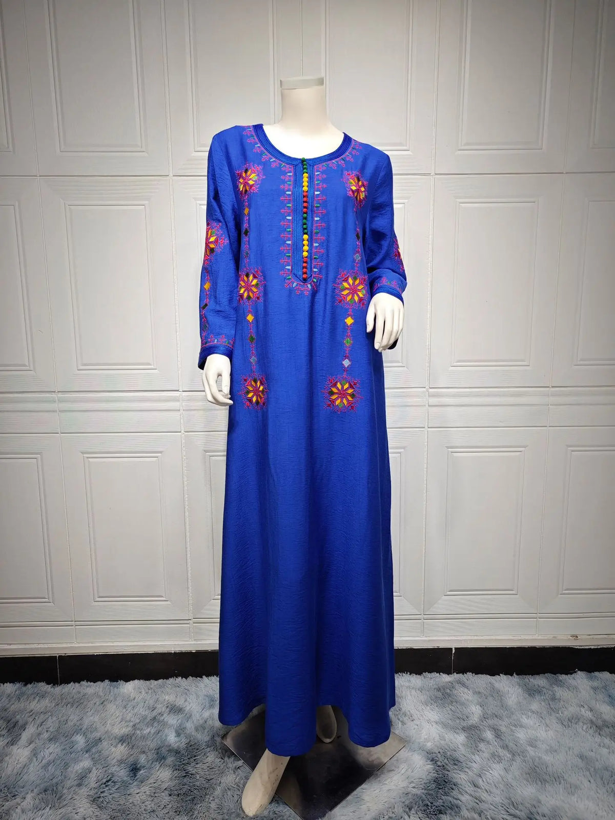 Muslim Women's Robe Embroiled Abaya Dress Dubai Abaya Clothes Islam Dress Casual Luxury Vestidos Femenino Robe Spring Fashion Blue