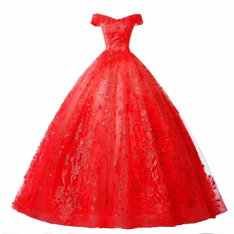 Off The Shoulder Party Gold Quinceanera Dress 2024 New Prom Dress Ball Gown Vintage Lace Quinceanera Gown Custom Plus Size Red