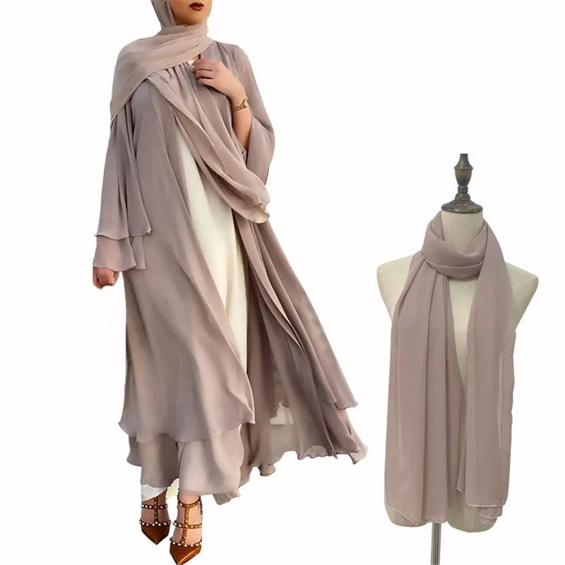 Muslim Women Abaya Long Maxi Dress Dubai Beads Kimono Turkish Open Cardigan Clothing Islam Ramadan Robe Eid Middle East Jalabiya EYA027-1Khaki