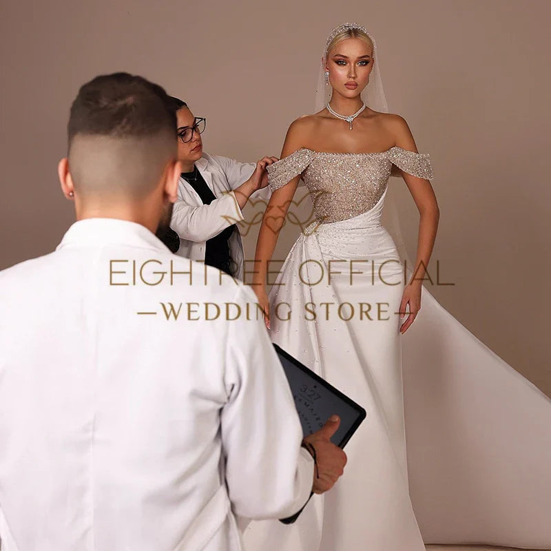 Elegant Mermaid Wedding Dresses Off The Shoulder Beadings Bridal Dress Boho Beach Wedding Prom Ball Gowns Customized