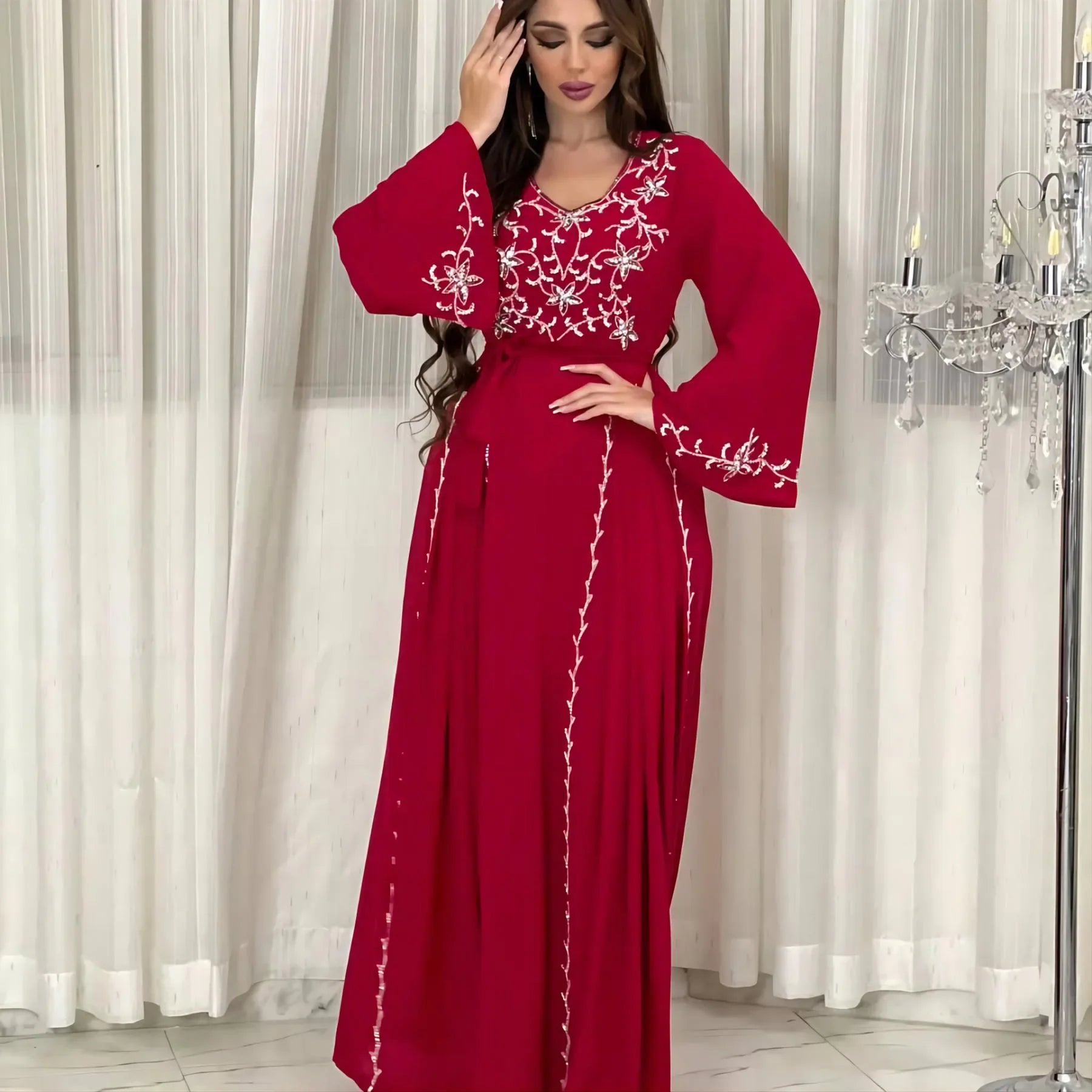 Dubai Embroiled Applique Dress Museum Elegant Party Dinner Robe Abaya Turkey Middle East Caftan For Party Wedding Women Clothing