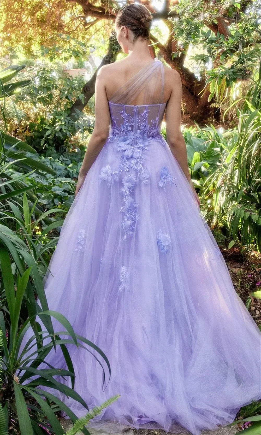 Black One Shoulder A-line فساتين سهره فاخره Lace Embroidery Side Split Tulle فساتين السهرة Sweet Flower Prom Dresses