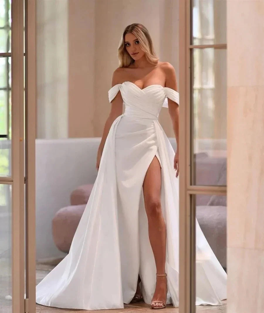 Simple Wedding Dresses Sexy Side Slit Mermaid Prom Dresses Woman's Formal Bride Beach Party Ball Gowns Vestidos De Novia 14W