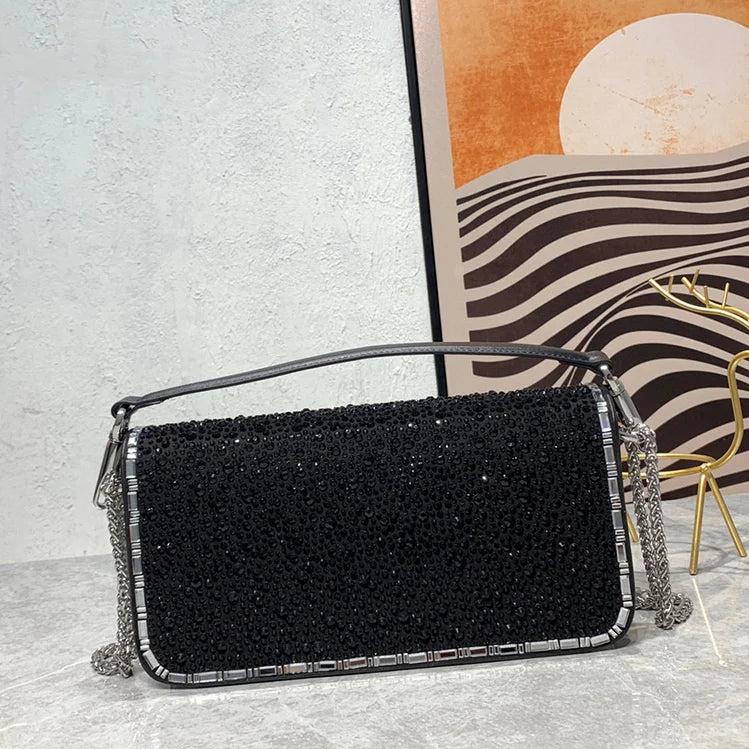 New crystal decorative leather underarm bag high quality clutch dinner bag classic chain shoulder me