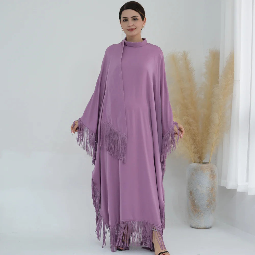 Kaftan Dress Moroccan Caftan Muslim Women Islamic Clothing Dubai Turkish Abaya Tassel Evening Party Ramadan Eid Arabic Robe Purple