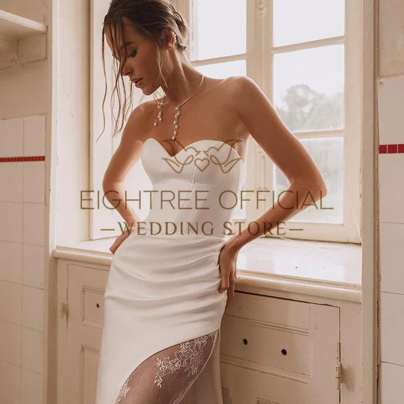 White Mermaid Wedding Dresses Sweetheart Side Slit Sleeveless Bridal Dress Boho Beach Wedding Ball Prom Gown Customized