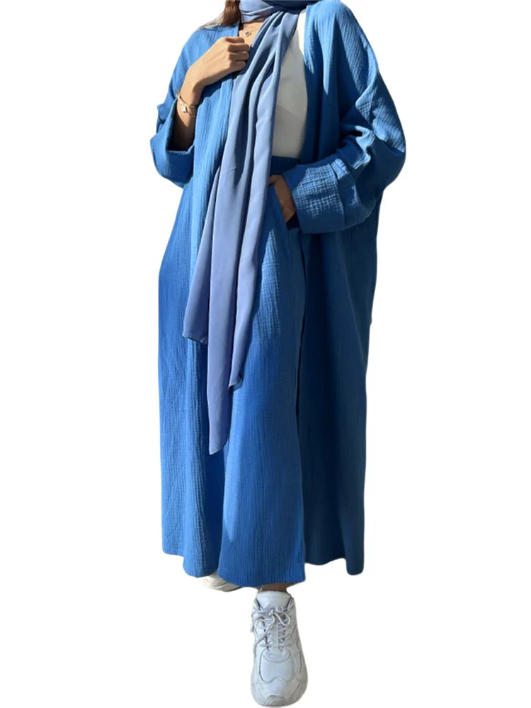 Open Abayas Kimono Muslim Women Cardigan Maxi Dress Islamic Clothing Dubai Saudi Robe Casual Kaftan Ramadan Eid Outwear Jalabiya