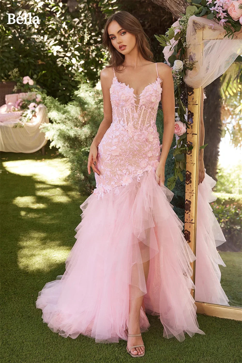 Baby Pink Prom Dresses Lace Appliques Tulle Mermaid Wedding Dress Elegant Sleeveless Floor-Length Vestidos De Fiesta as pic