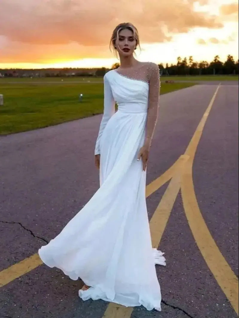 Fashion Modern Wedding Dresses For Women Simple Bridal Gowns One Shoulder Chiffon Robes For Formal Party Vestidos De Novia As Pics