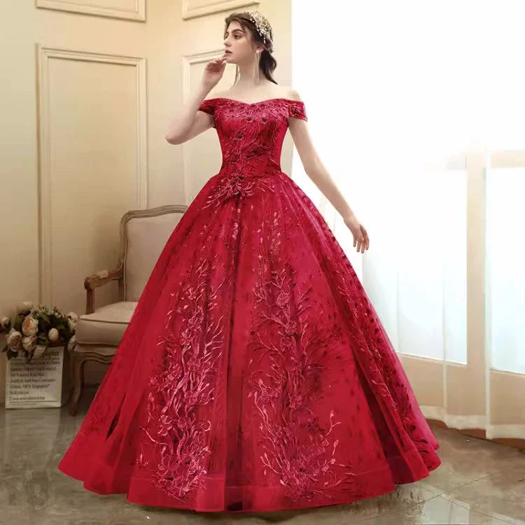 Off The Shoulder Party Gold Quinceanera Dress 2024 New Prom Dress Ball Gown Vintage Lace Quinceanera Gown Custom Plus Size wine Red