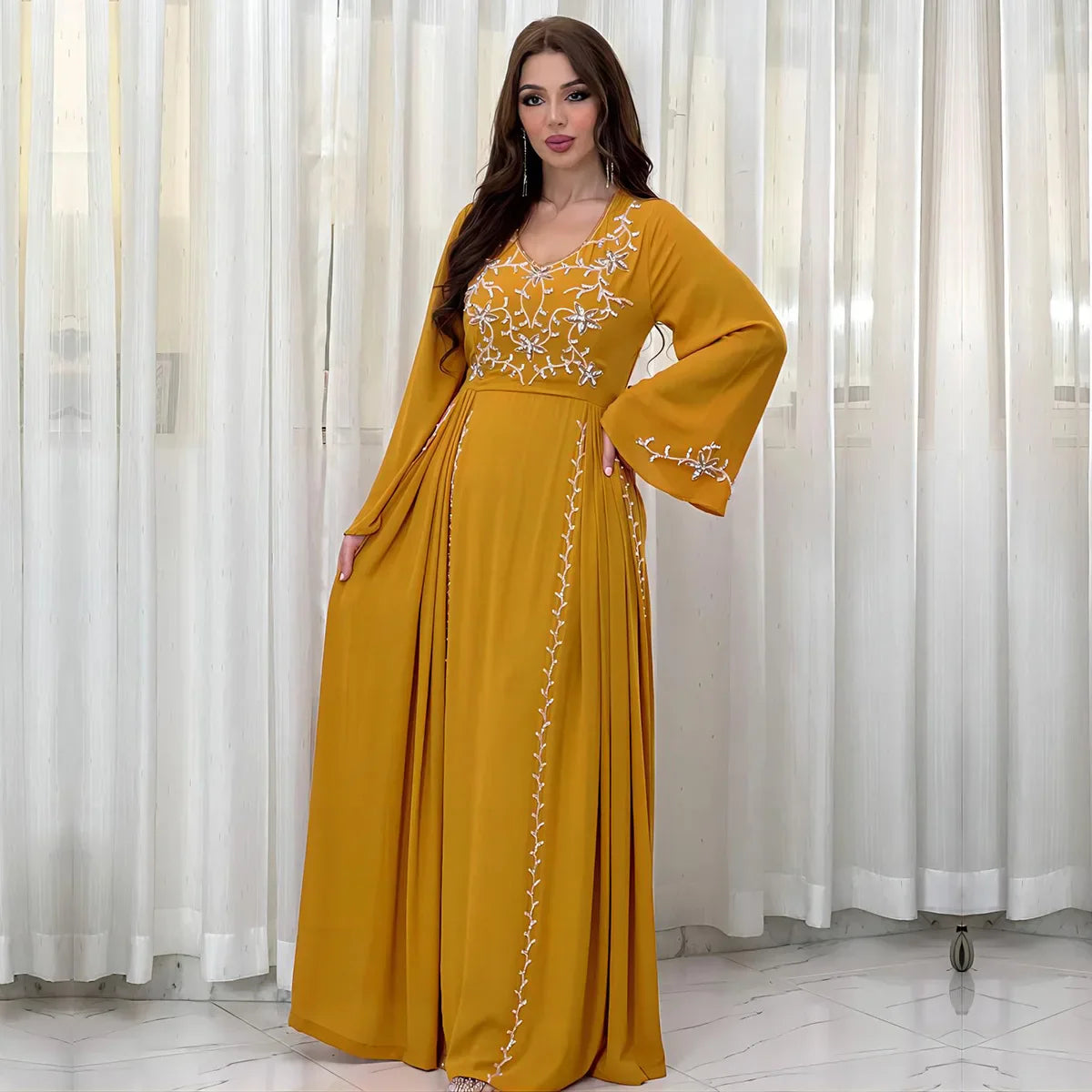 Dubai Embroiled Applique Dress Museum Elegant Party Dinner Robe Abaya Turkey Middle East Caftan For Party Wedding Women Clothing