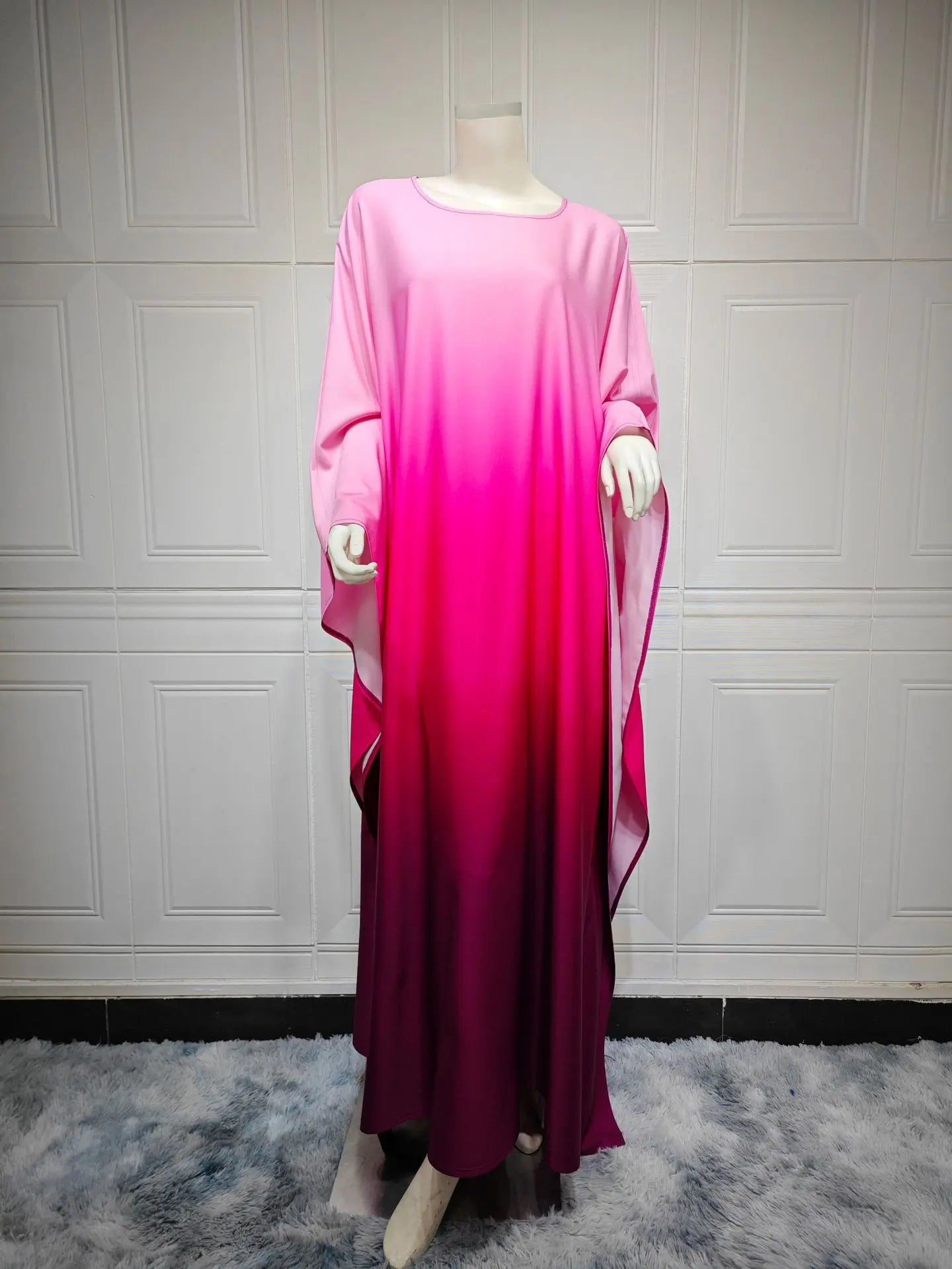 Morocco Eid Party Satin Bat Sleeve Muslim Women Abaya Long Maxi Dress Dubai Turkey Kaftan Arab Gown Islam Vestidos Jalabiya Robe 03 Rose Red One Size