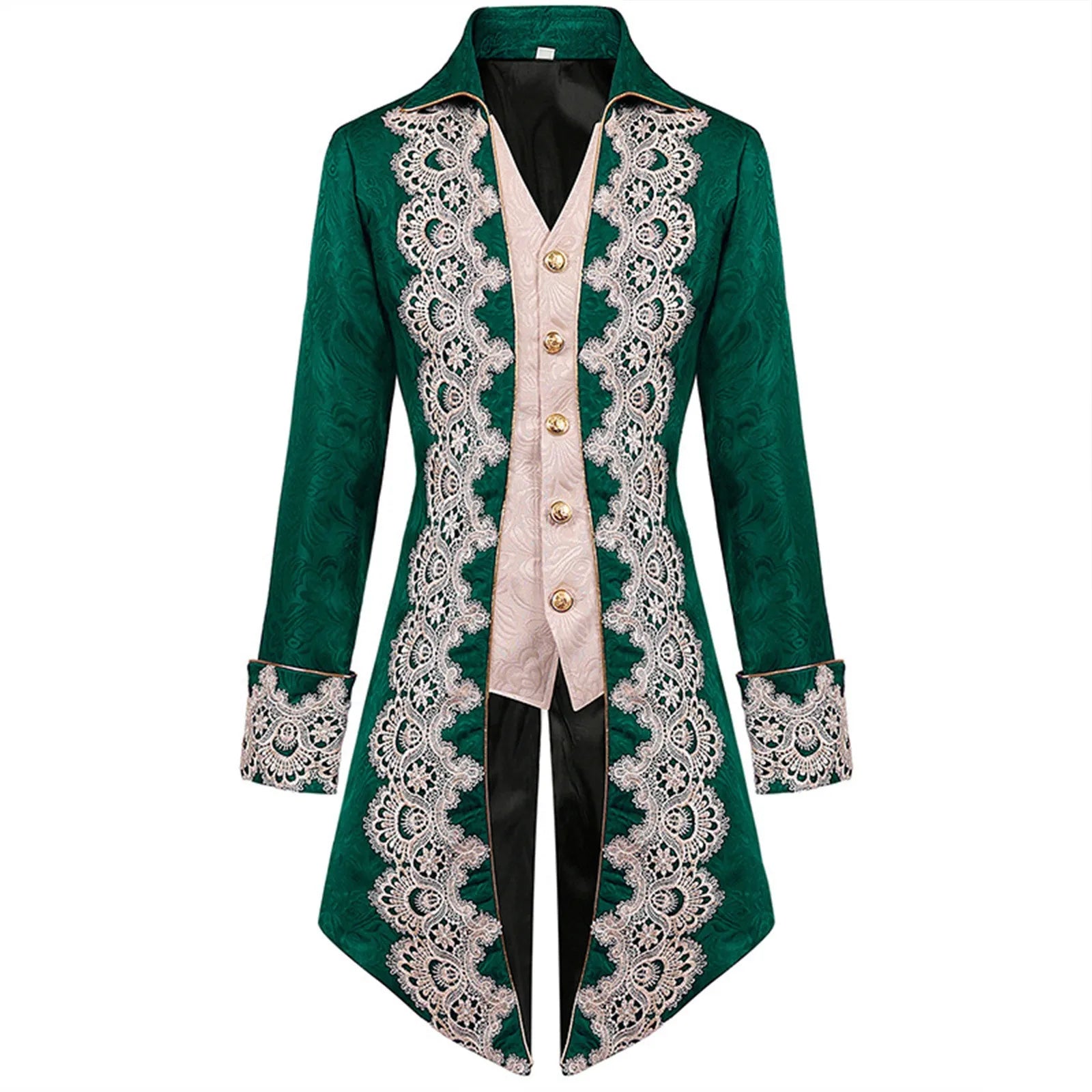 Men Steampunk Gothic Victorian Jacket Vintage Purple Velvet Tailcoat Medieval Frock Coat Uniform Renaissance Costume Homme XXXL Green