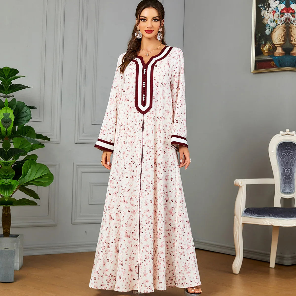 Muslim Evening Maxi Dress Towel Embroidered Women's Wear Button Fashion Kaftan Arabic Robe Casual Abaya Clothes 2024 Summer New Pink