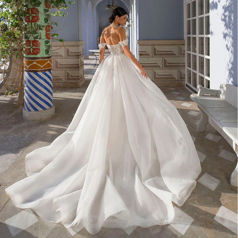 Challoner Elegant Mermaid Wedding Dresses Sweetheart Off The Shoulder Appliques Lace Up Bridal Gowns Detachable Train Vestidos